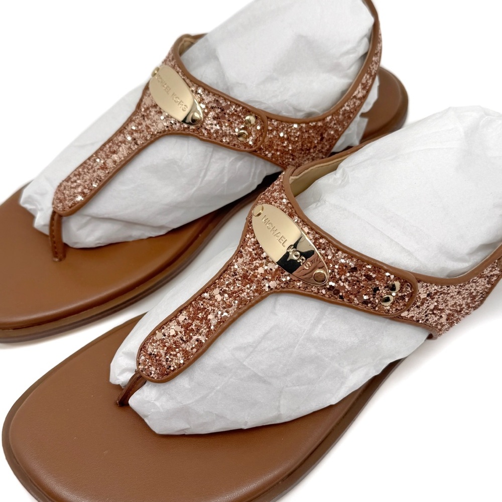 MICHAEL Michael Kors MK Plate Thong Sandals Chunky Glitter Rose Gold Size 7.5 - Picture 4 of 13